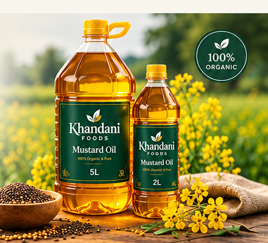 Khandani Mustard Oil 5L and 2L Bottles